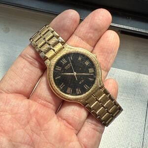 Vintage Seiko Quartz SX Watch Stainless Steel Gold Toned Black Dial V701-6K00